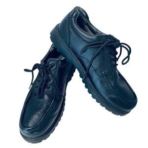 Thom McAn Men's Black Pebbled Leather Lace-UP Shoes Kolton Lug Soles Size 11W